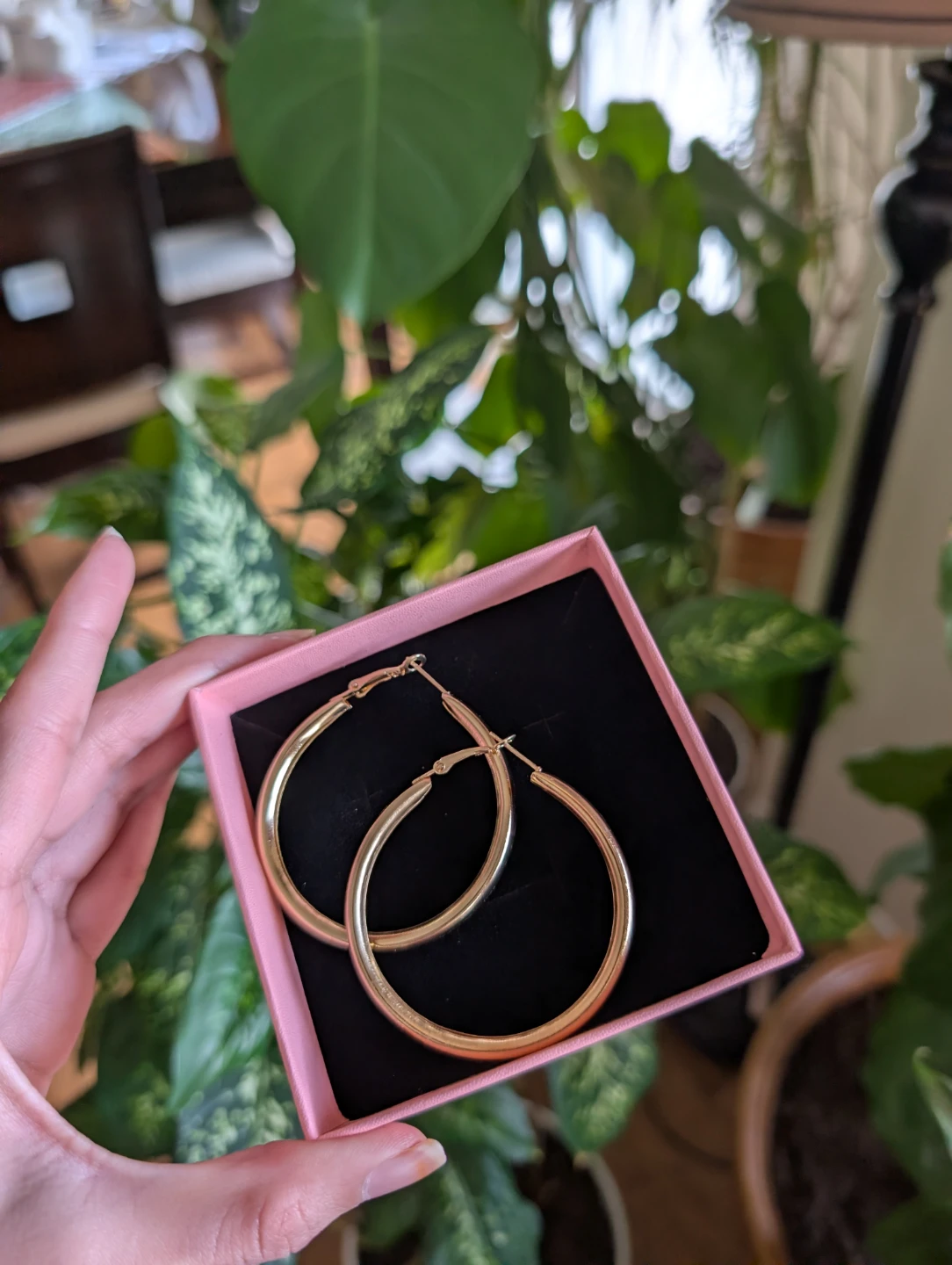 Nush gold Hoop Earrings in Pink Box
