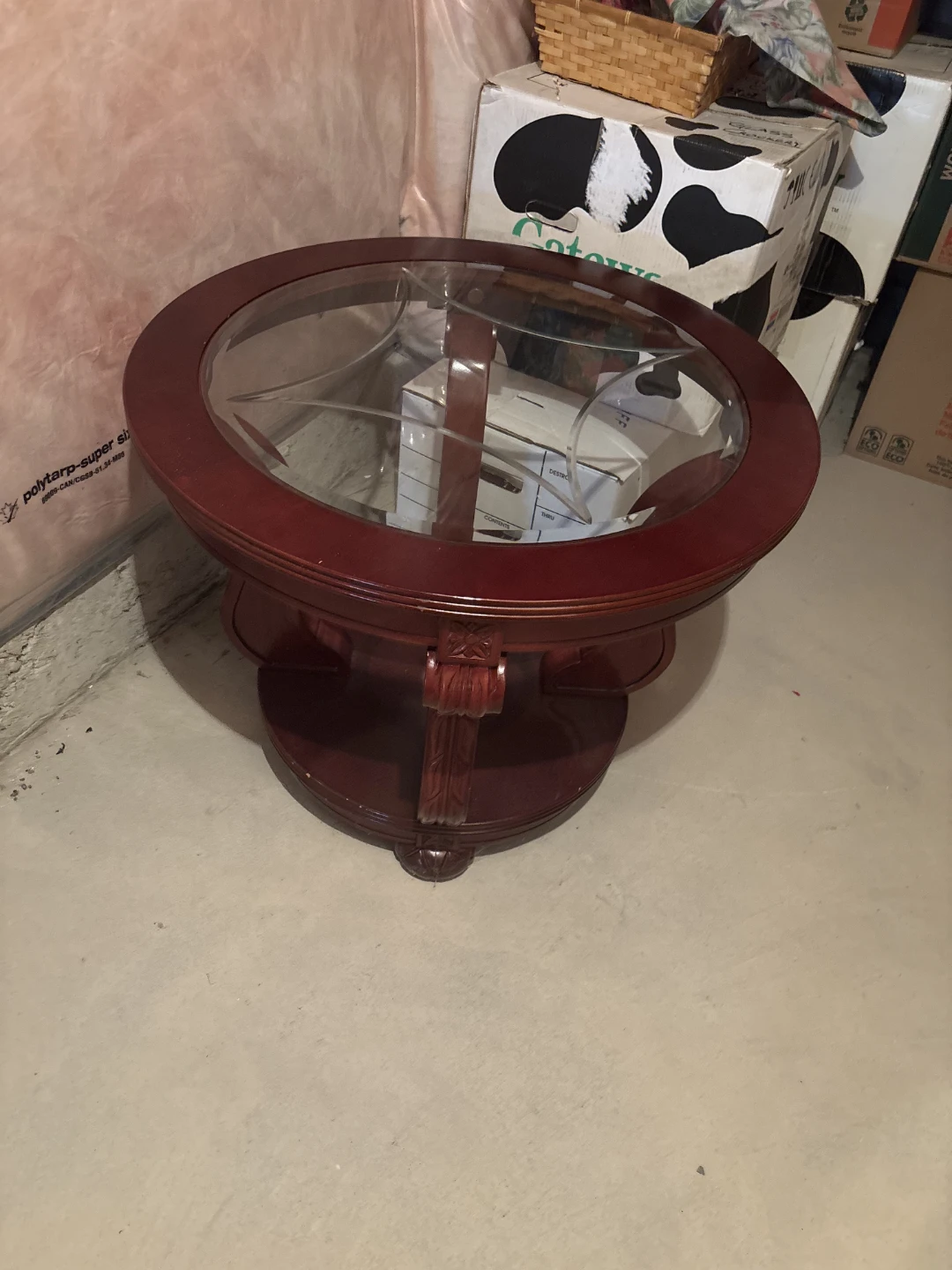 Oval Glass Top Coffee Table - Cherry Finish