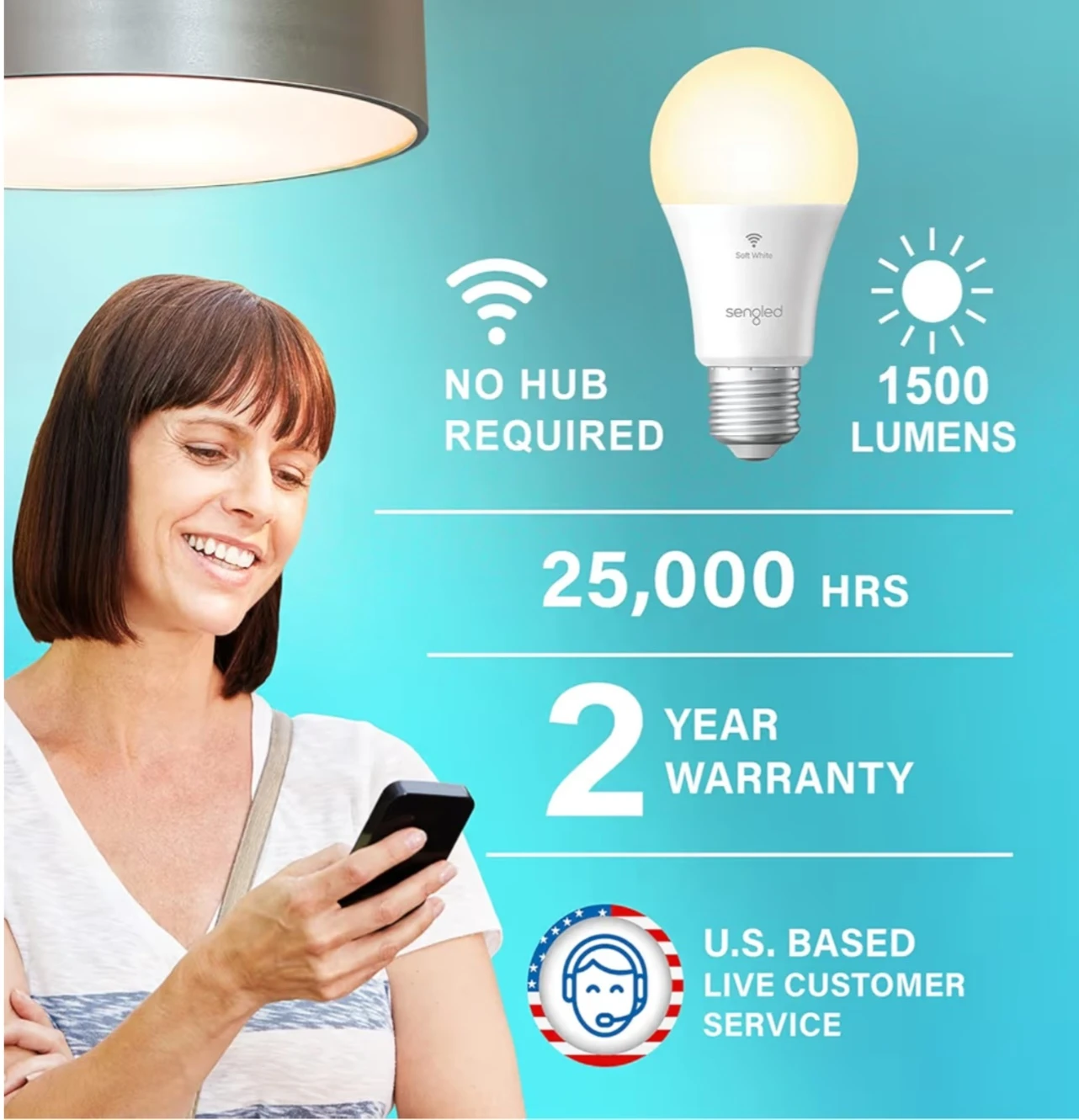 Smart Wi-Fi LED Bulb, Soft White, 100W Equivalent (2 Pack) - photo 2