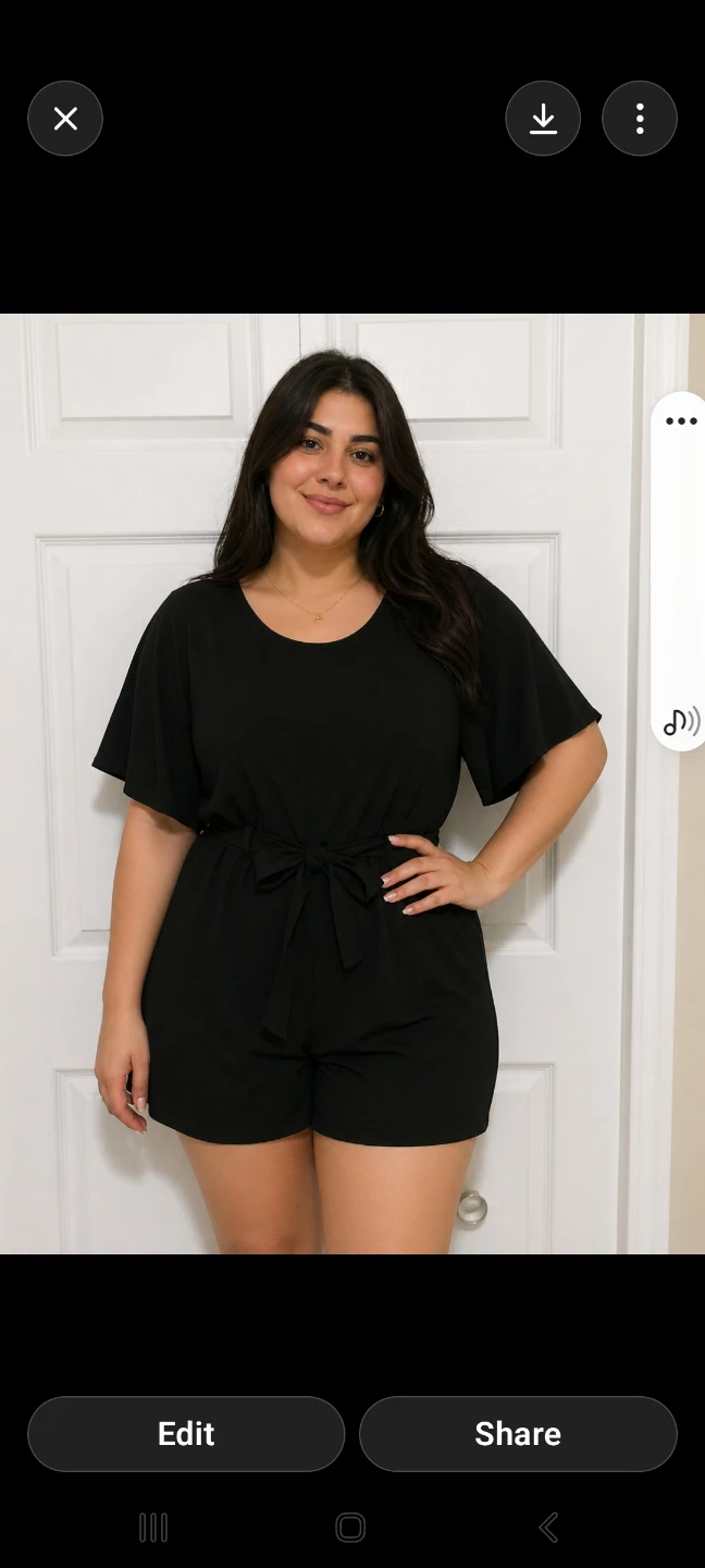 Black Short Sleeve Romper with Tie Waist