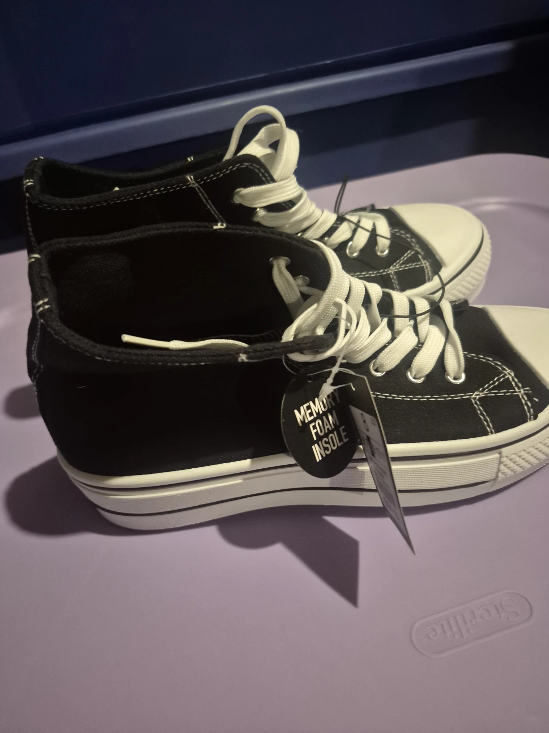 Black High-Top Canvas Sneakers with Memory Foam Insole - photo 2