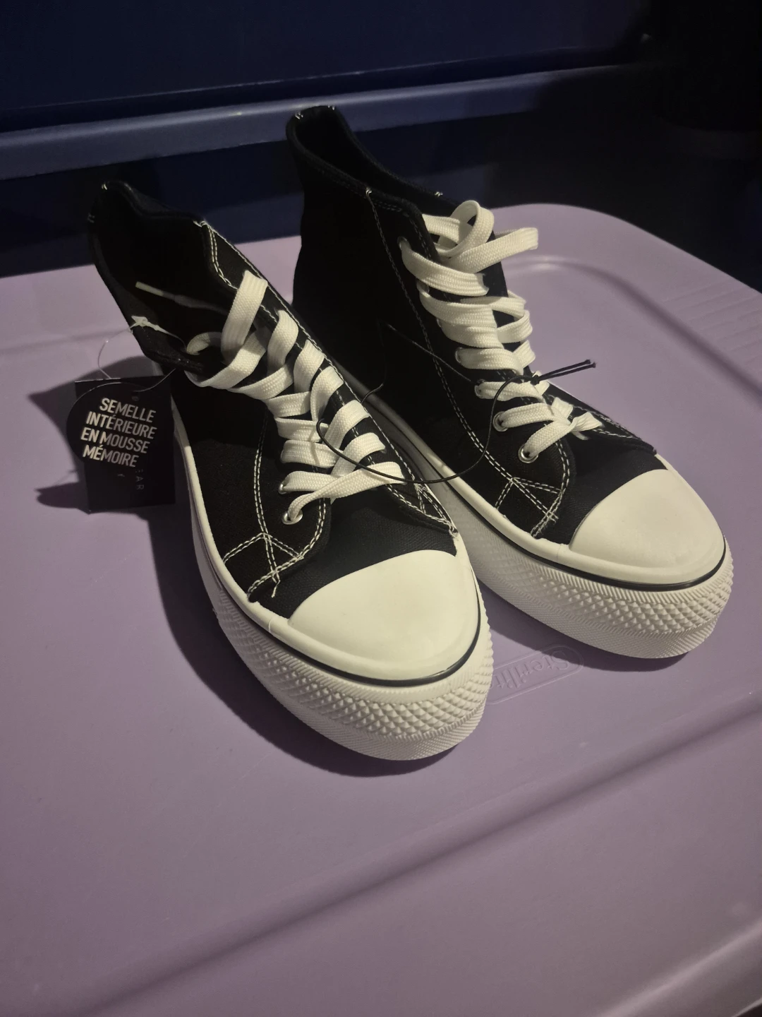 Black High-Top Canvas Sneakers with Memory Foam Insole - photo 4