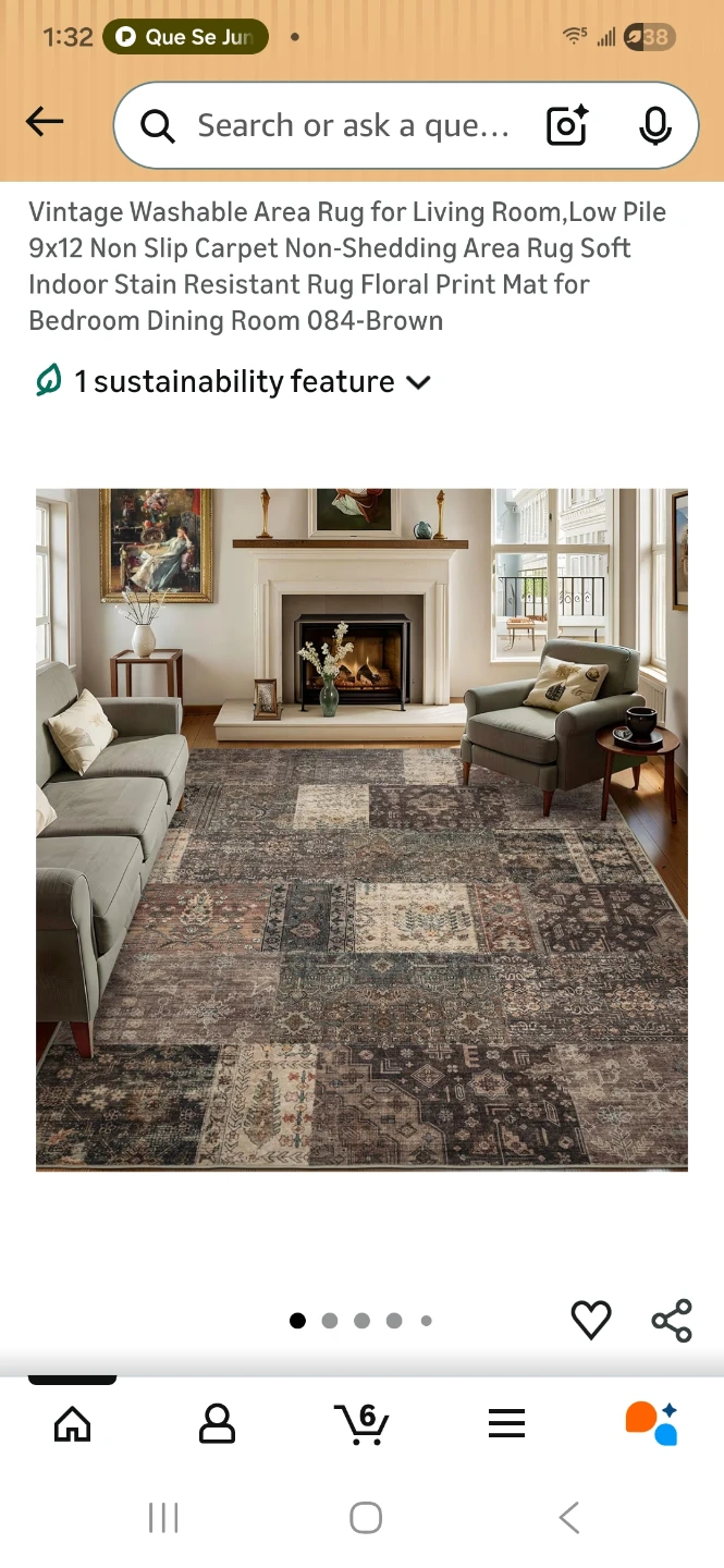 Washable Area Rug - 8×10 Non-Shedding Indoor Print Mat