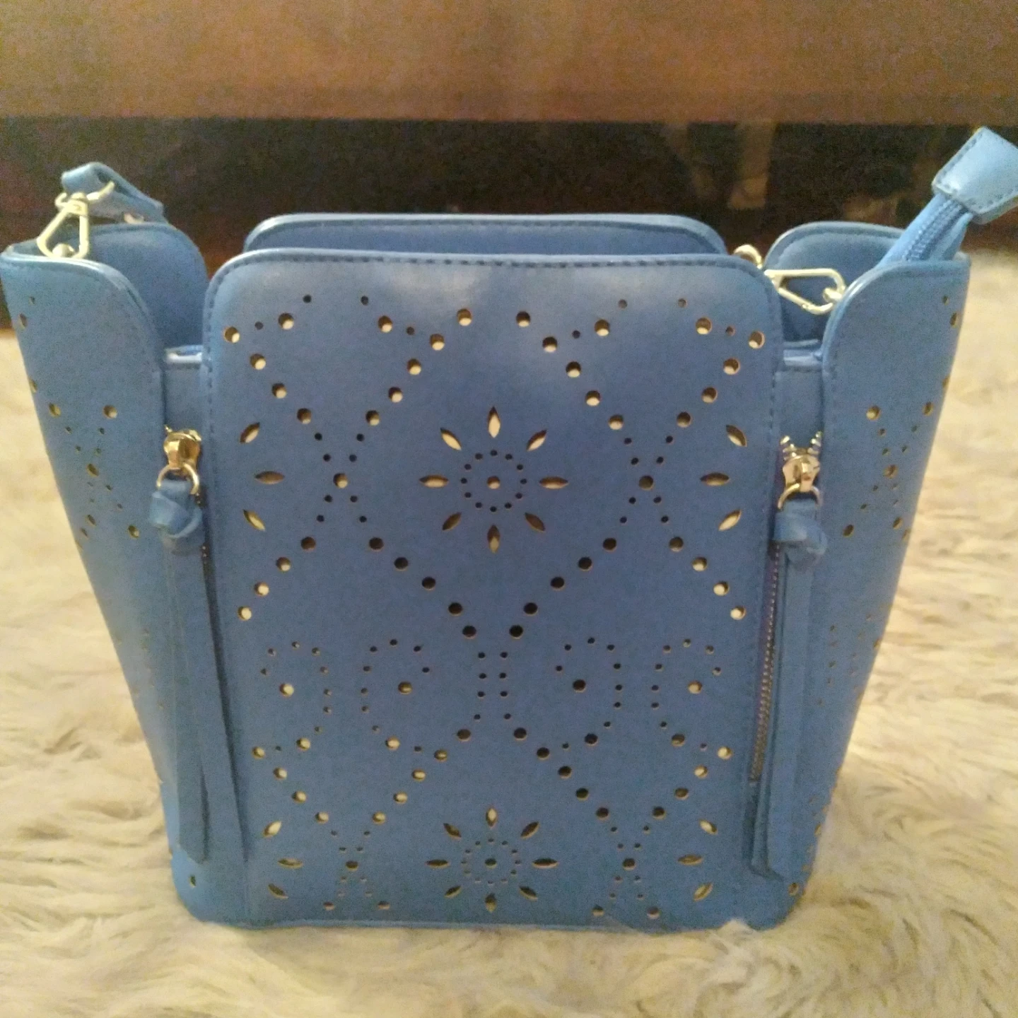 Cleo Blue Perforated Handbag