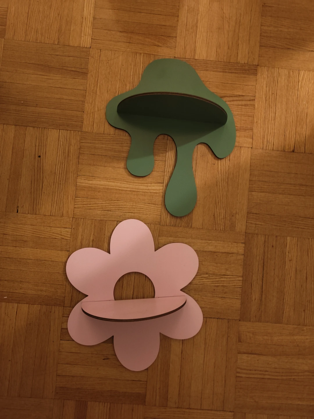 Flower and Blob Shaped Shelves - Pink and Green