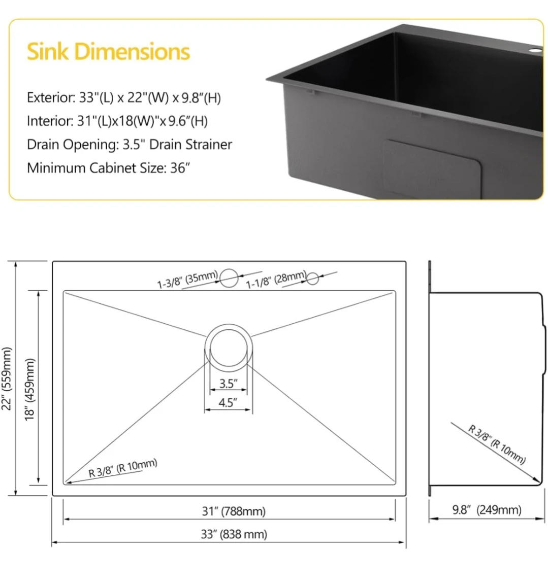 33-inch topmount black Stainless Steel Kitchen Sink - photo 5