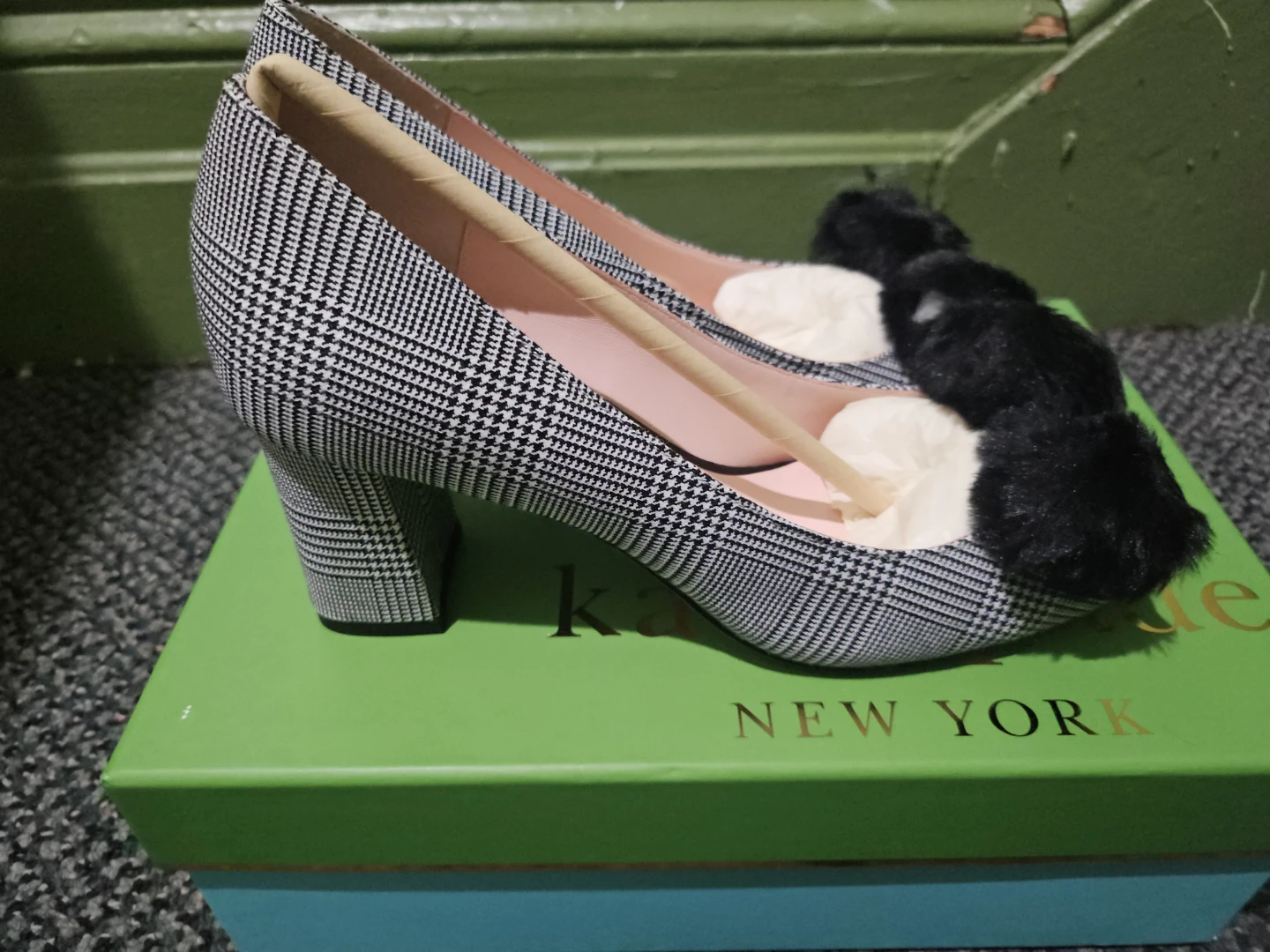 Kate Spade New York Houndstooth Heels with Faux Fur Bows - photo 3