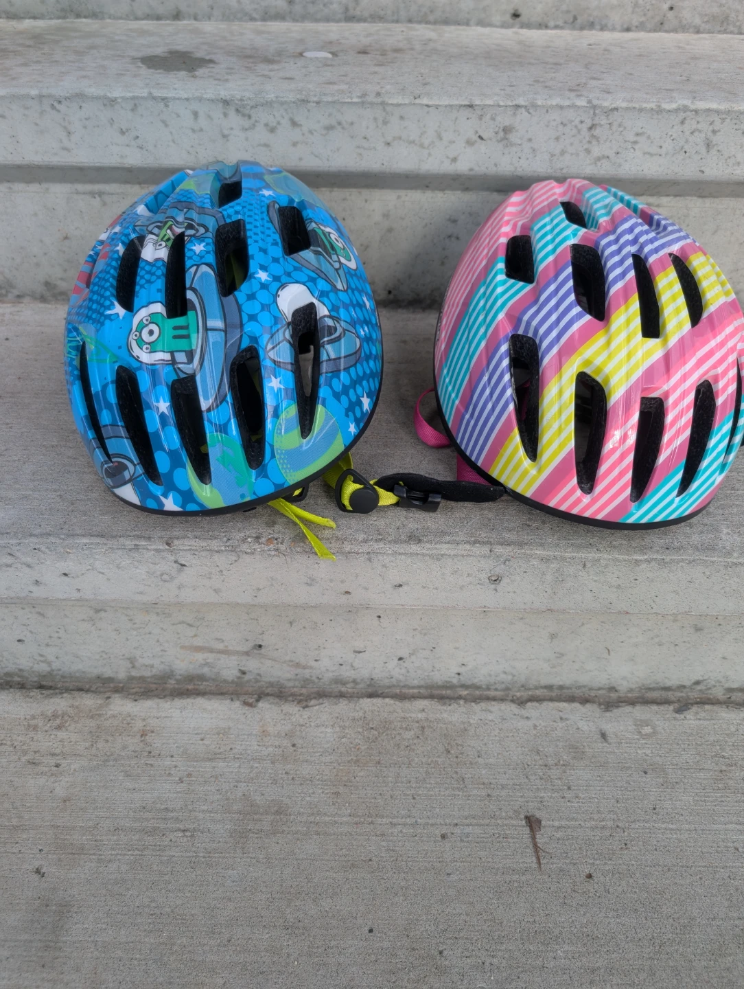Kids Bike Helmets - Blue Space & Pink Stripes