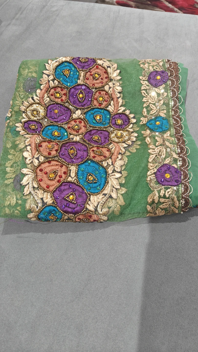 Green heavy Embroidered dupatta