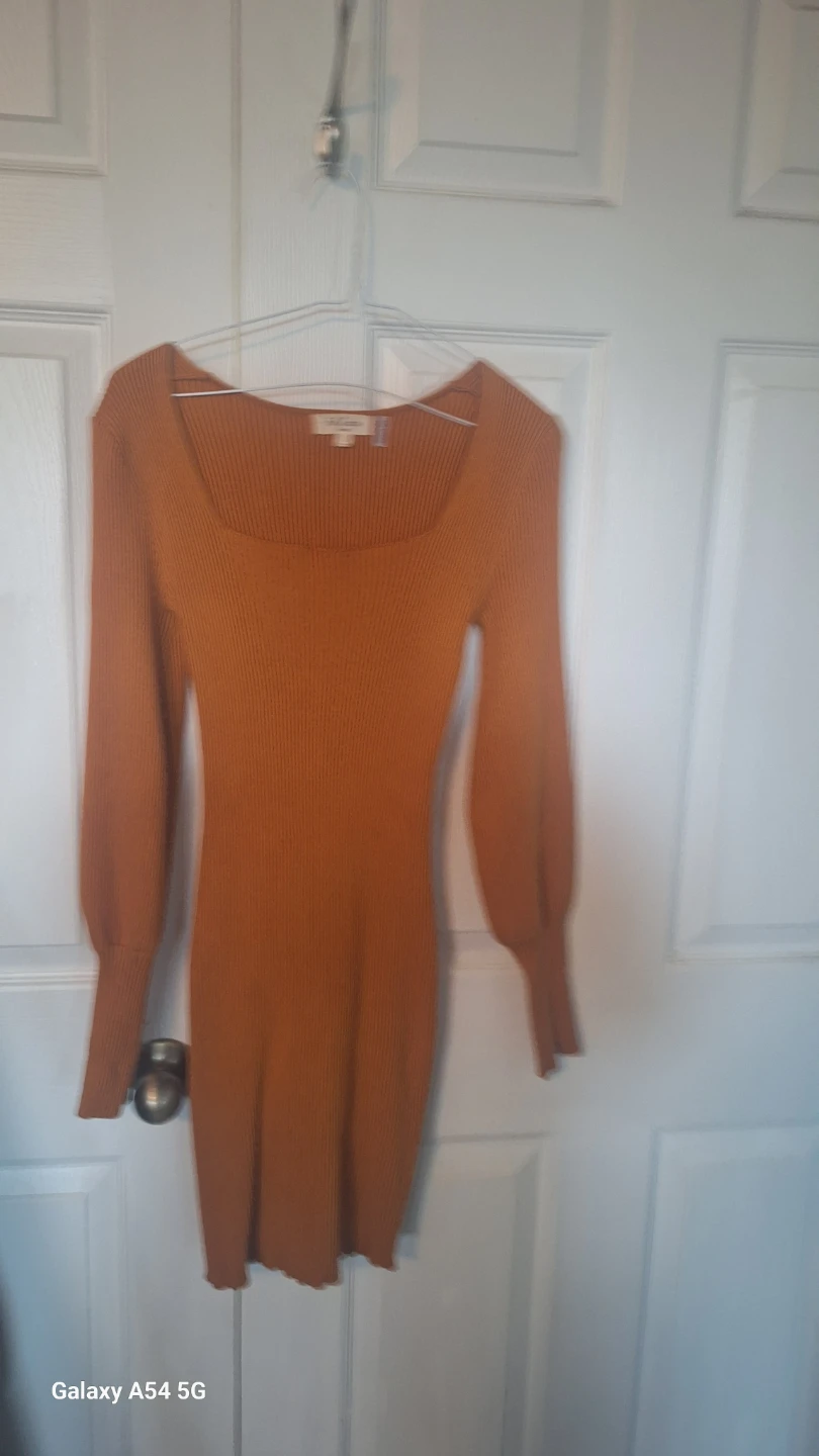 Ribbed Square Neck Long Sleeve Dress