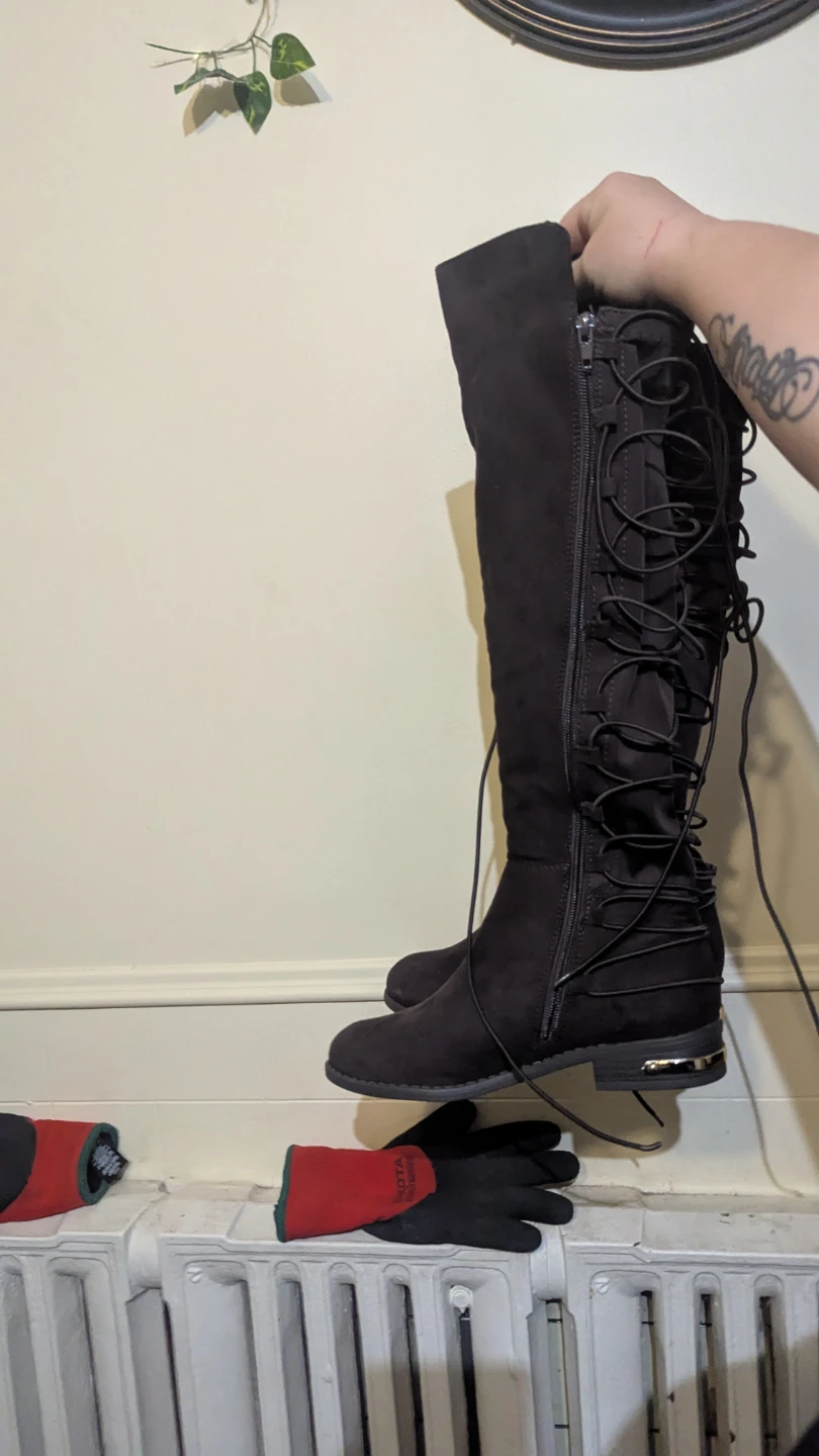 Brand new never worn Black Suede Lace-Up Knee-High Boots