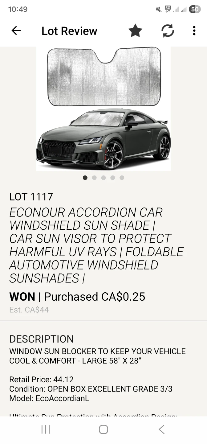 Car Windshield Sun Shade - Large 58" x 28"
