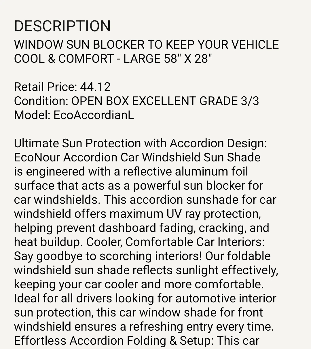 Car Windshield Sun Shade - Large 58" x 28" - photo 3