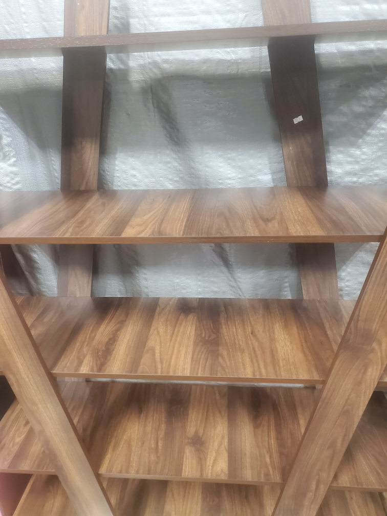 Walnut Brown Finished 5-Tier Wood Geometric Shelf - photo 3