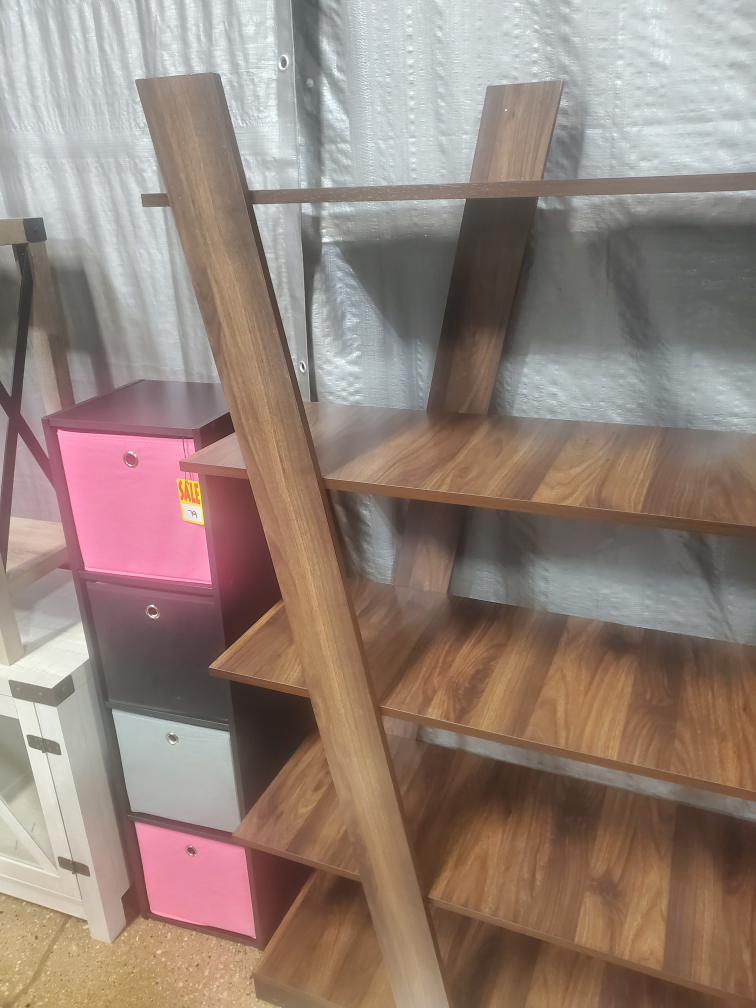 Walnut Brown Finished 5-Tier Wood Geometric Shelf - photo 4