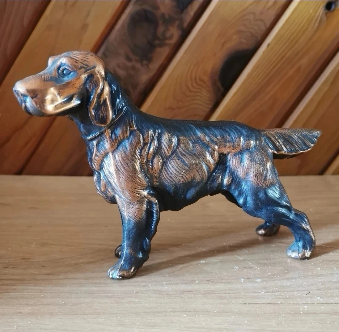 Vintage Solid Cast Bronze Dog Sculpture – Detailed Figure