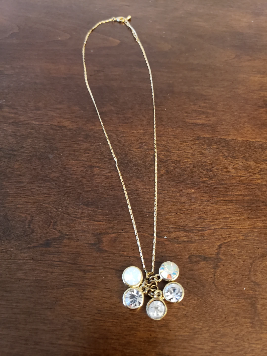 Gold tone pendant necklace with clear and iridescent charms - photo 2