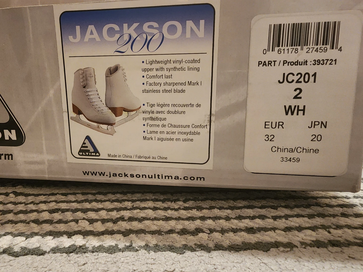 Jackson Ultima JS201 Figure Skates - White, Size 2
