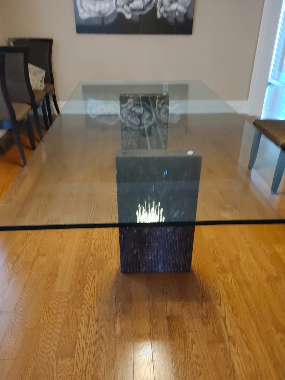 Glass Dining Table with Stone Pedestal Bases - photo 2