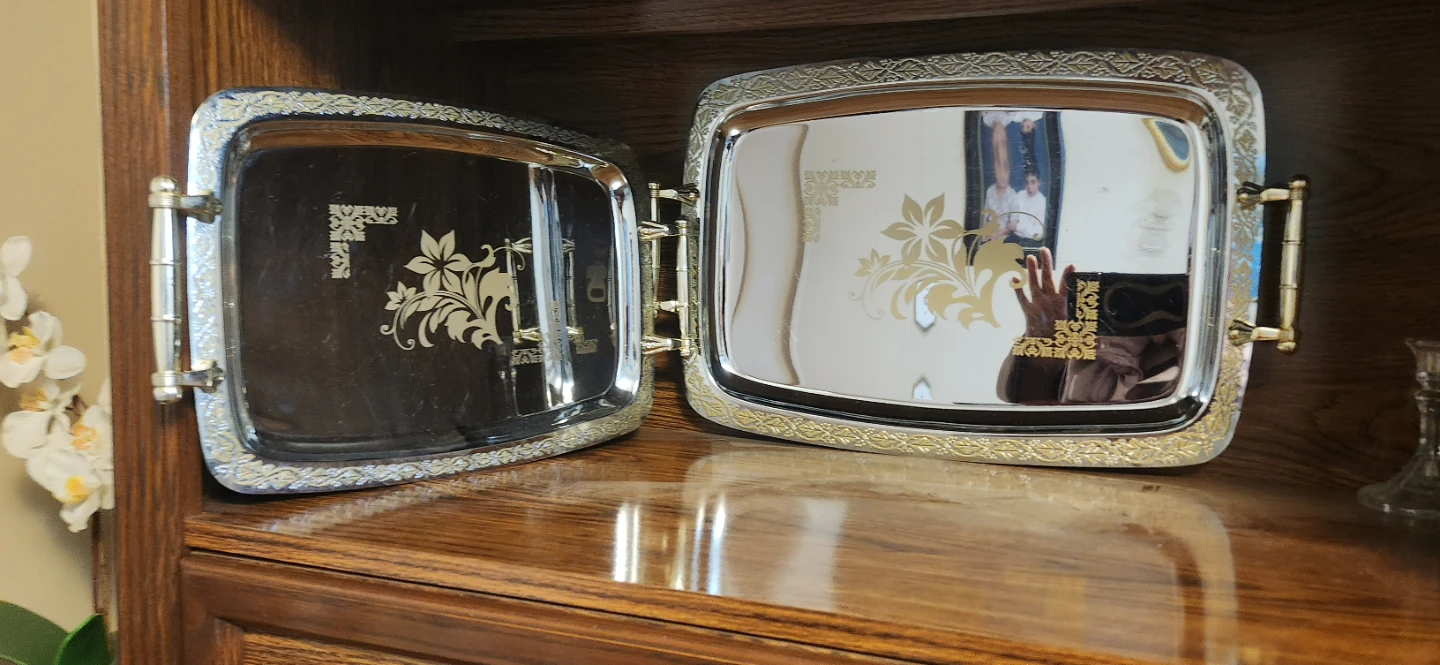 Set of 2 Silver Plated Trays with Decorative Trim