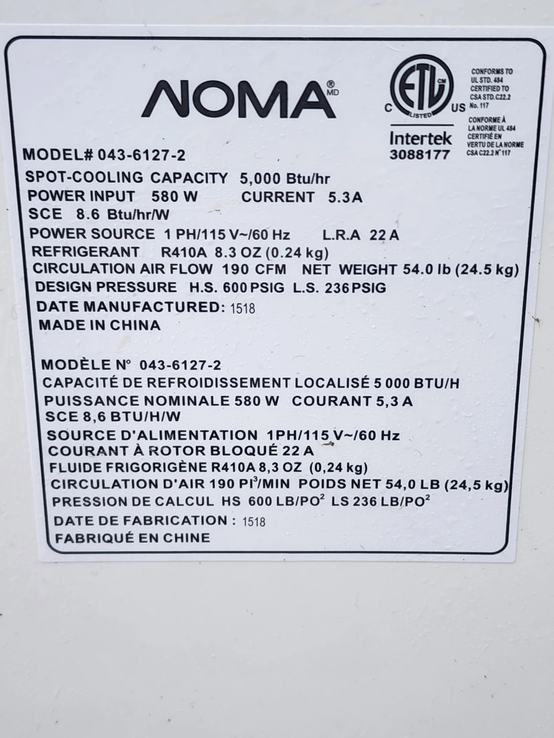 Noma Portable Air Conditioner