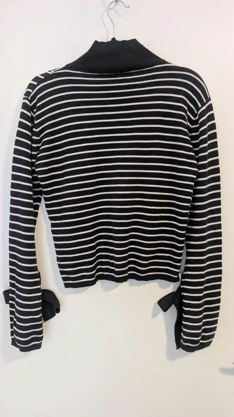 Black and White Striped Sweater with Bows - Size M - photo 2