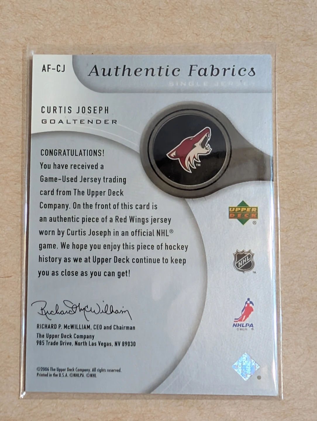 Curtis Joseph Authentic Fabrics Game-Used Jersey Card - photo 2