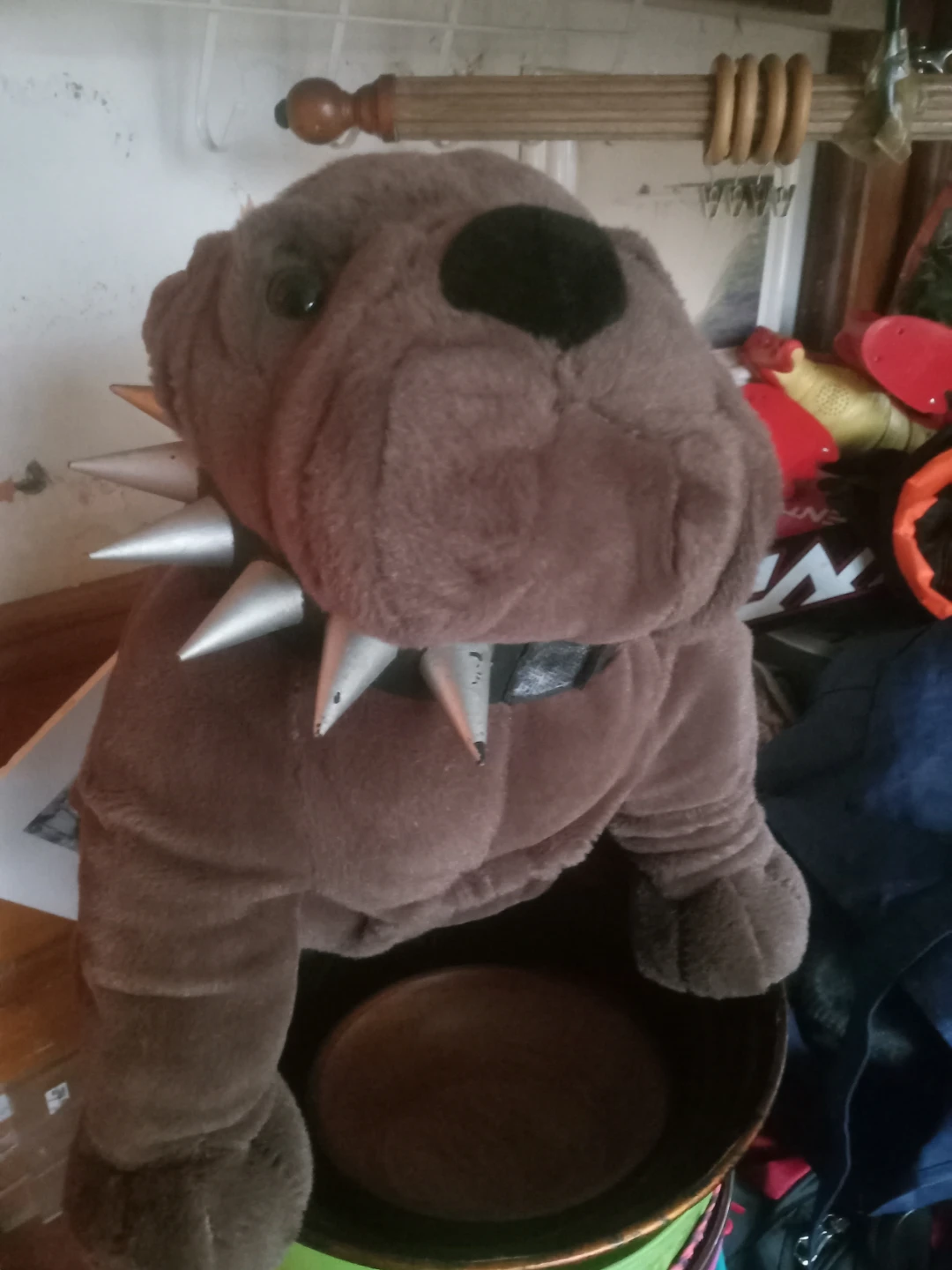 Brown Stuffed Dog with Spiked Collar