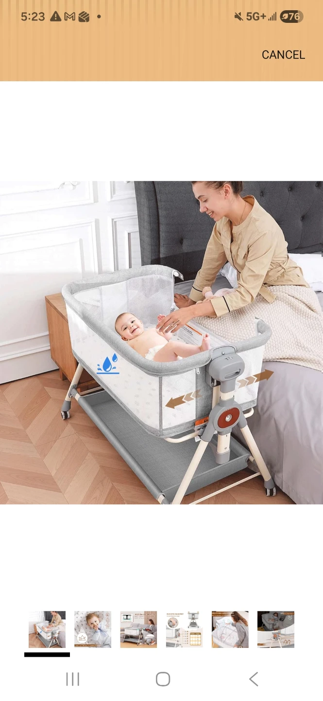 Grey Baby Bassinet with Breathable Mesh