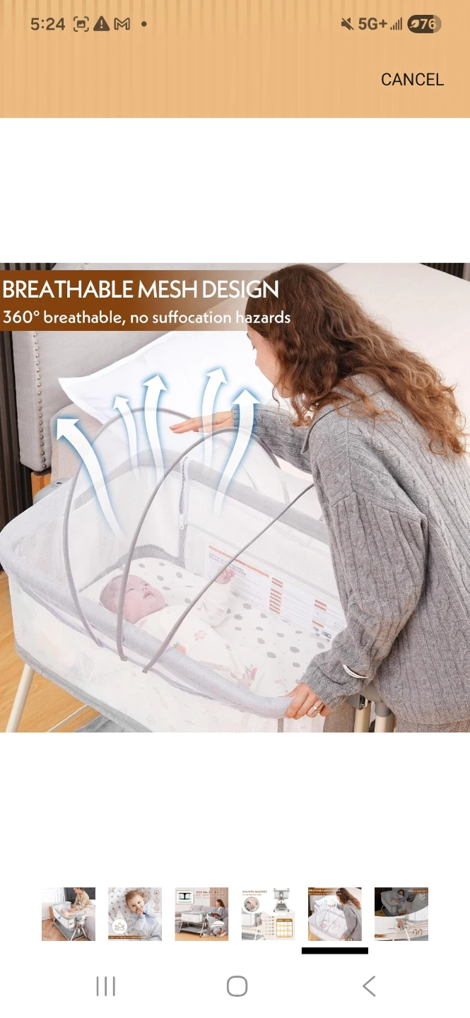Grey Baby Bassinet with Breathable Mesh - photo 2