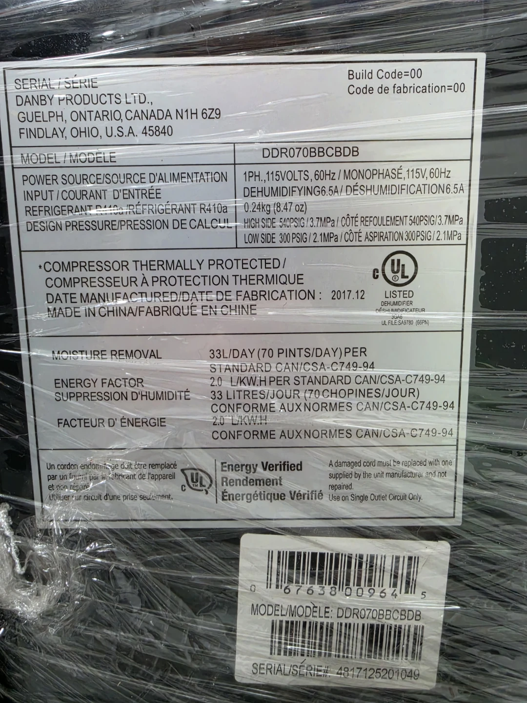 70pint Danby Portable Dehumidifier Unit - photo 4