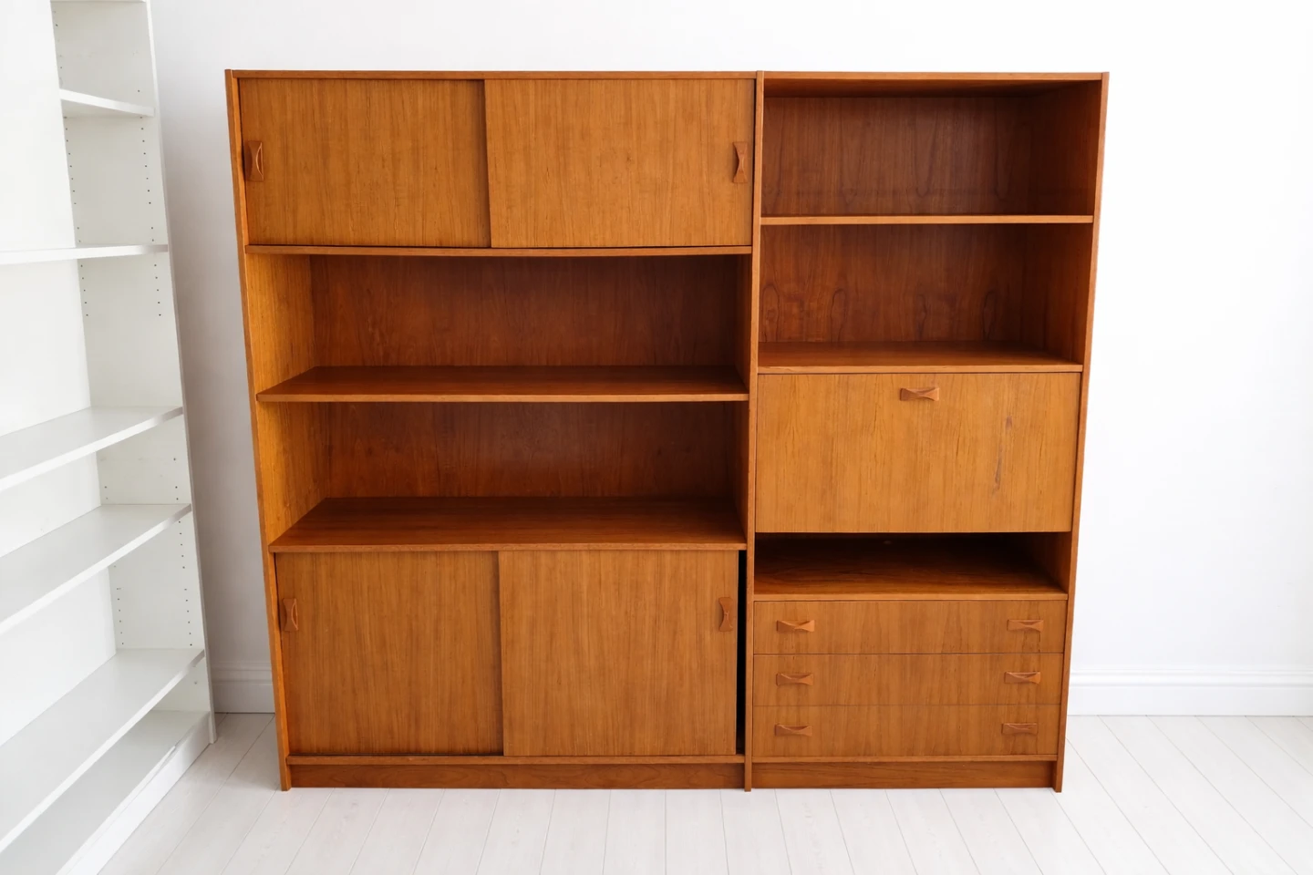 Mid-Century Teak Bookshelf with Drawers and Sliding Doors - photo 2