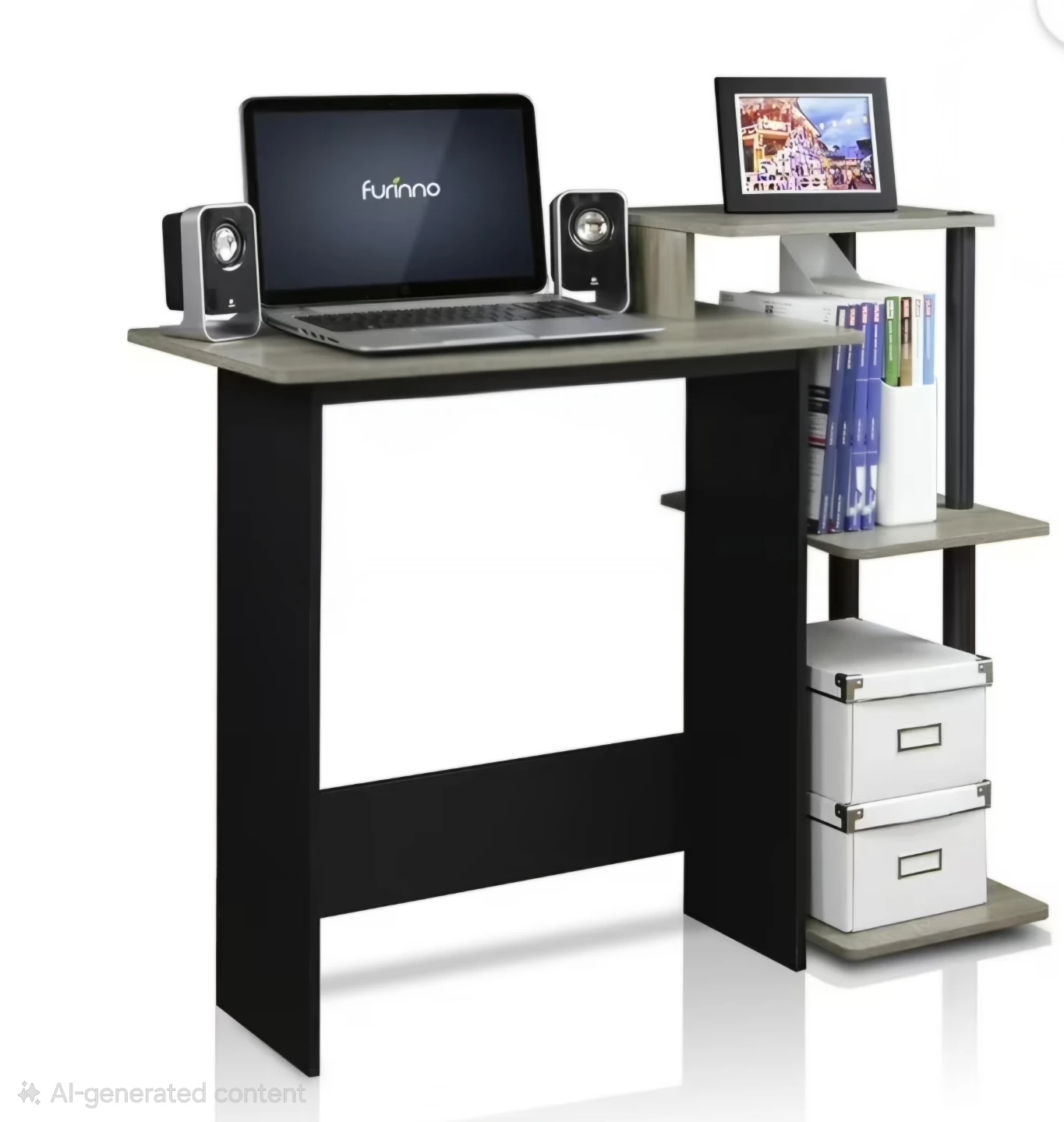 Furmino Compact Computer Desk with Shelves - photo 3