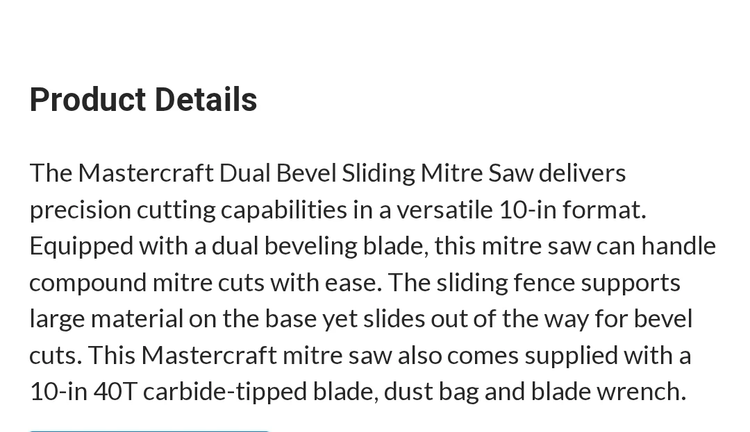 Mastercraft Dual Bevel Sliding Mitre Saw 10" - photo 2