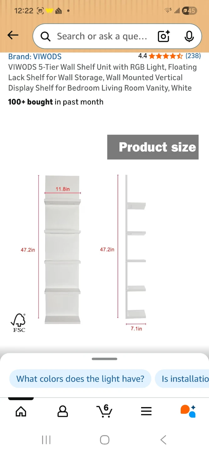 VIWODS 5-Tier Floating Shelf Unit with RGB Light - White - photo 4