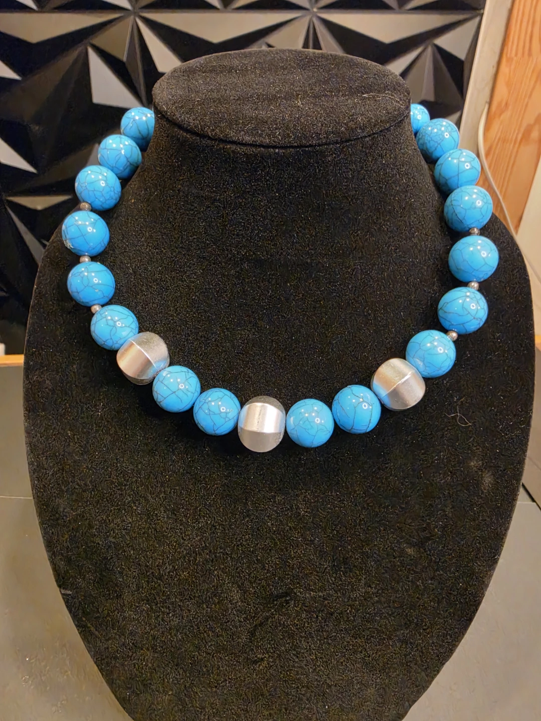Vintage Blue Beaded Necklace with Silver Accents
