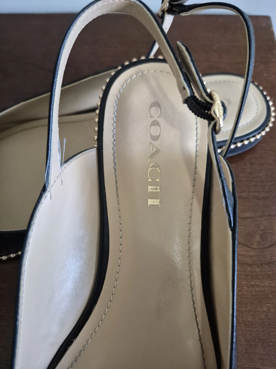 Coach Black Leather Studded Slingback Flats 8.5 - photo 2