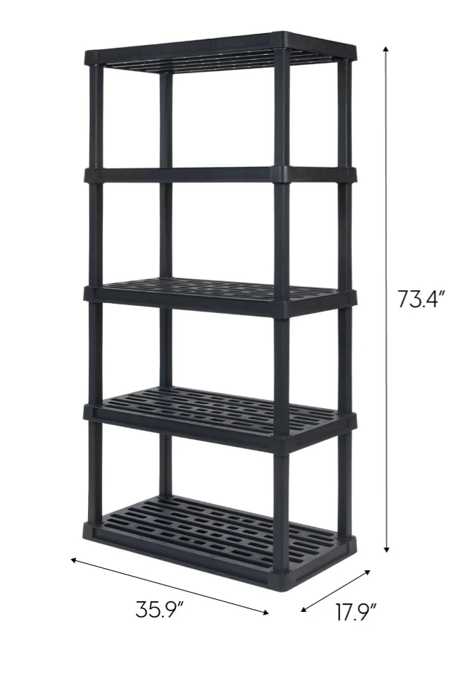 5-Tier Black Plastic Shelving Unit 73.4" H x 35.9" W
