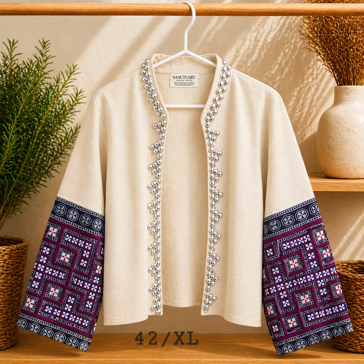 Hill Tribe Hemp Top, Thai Ethnic Embroidered Blouse