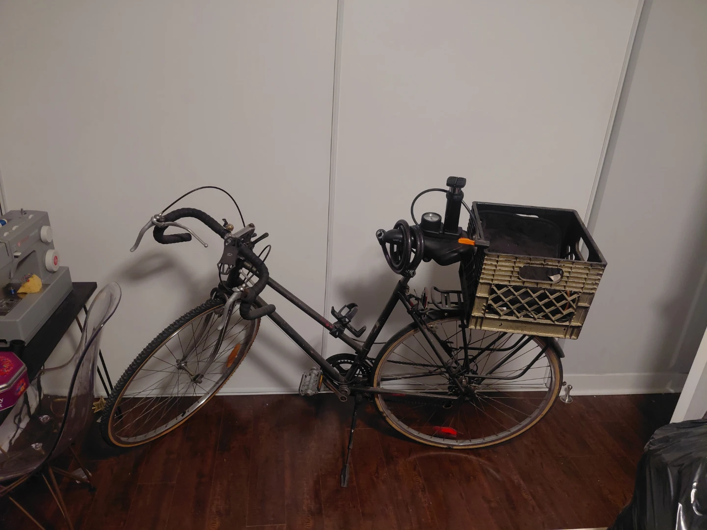 Used Bicycle with Milk Crate and Pump