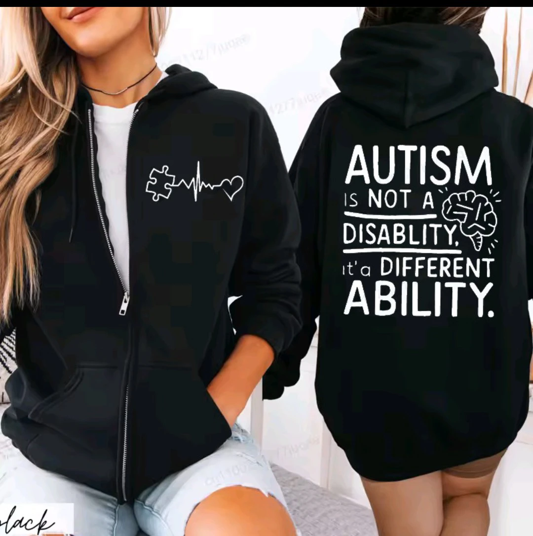 New!!! Black Autism Awareness Zip-Up Hoodie