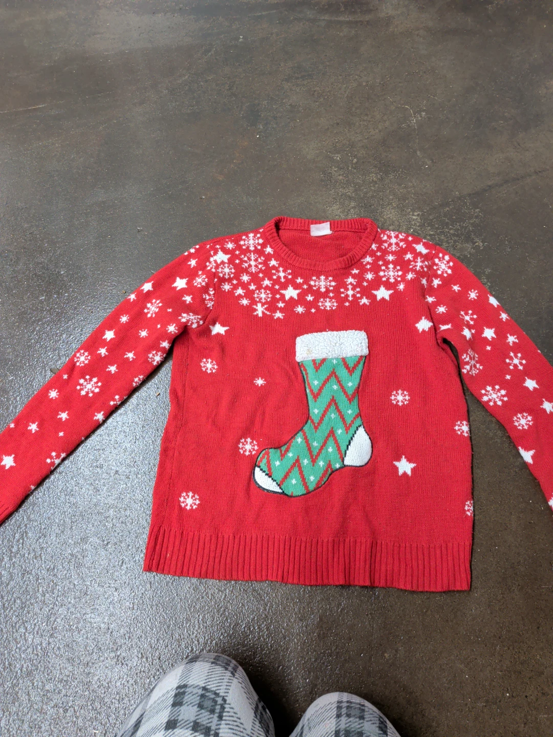 Red Christmas Sweater with Stocking Design