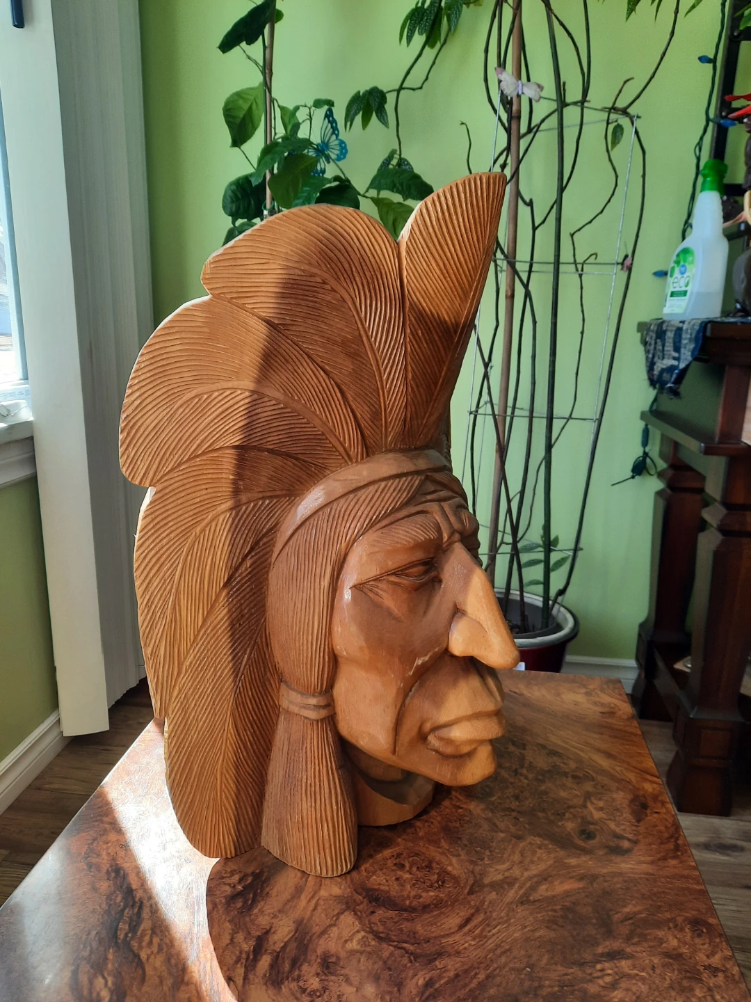 Large Carved Wooden Chief Head Sculpture - photo 3