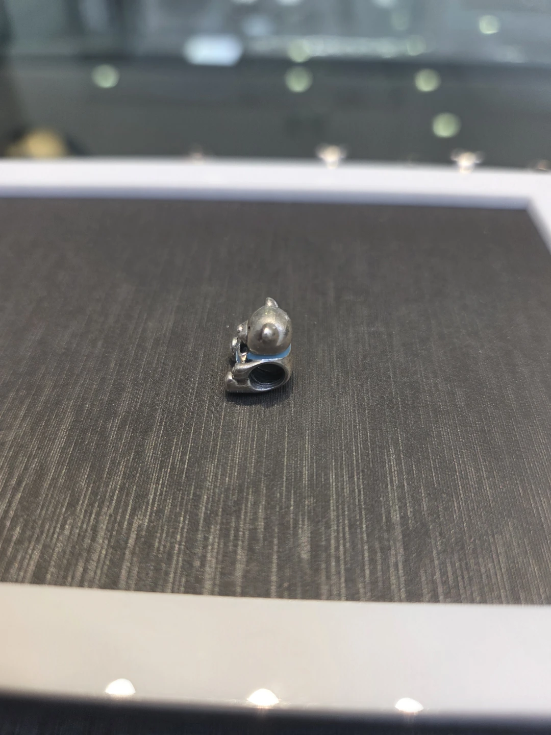 Silver Teddy Bear Charm with Blue Bow - photo 2
