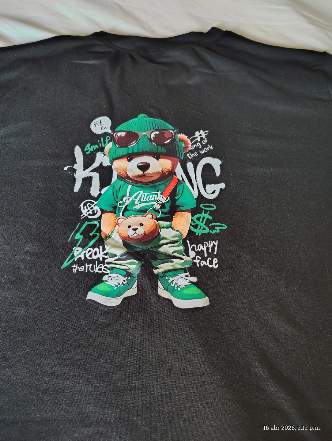 Black T-Shirt with Graphic Bear Print - photo 5