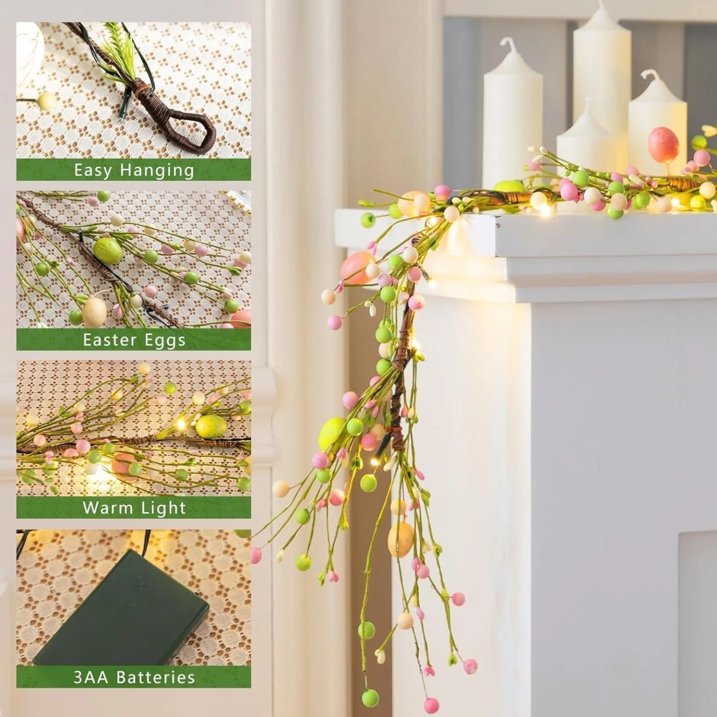 New Pre-lit Easter Garland with Eggs - photo 3