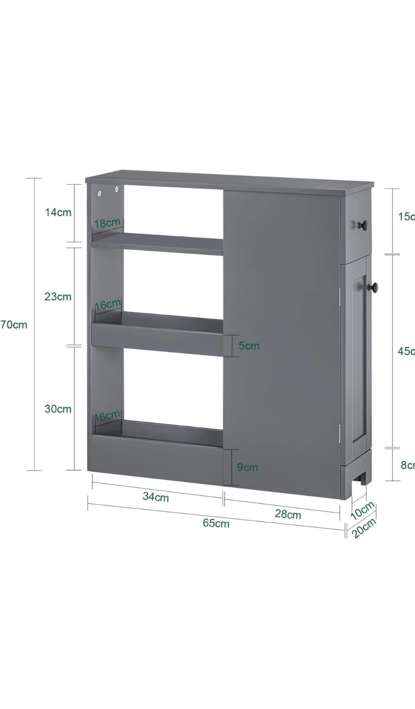 Grey Slim Bathroom Storage Cabinet with Drawer and Door - photo 2
