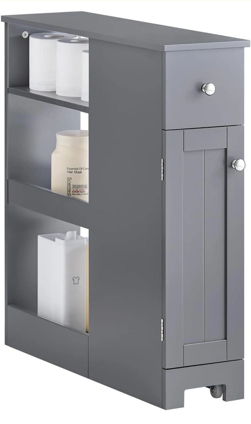 Grey Slim Bathroom Storage Cabinet with Drawer and Door - photo 3