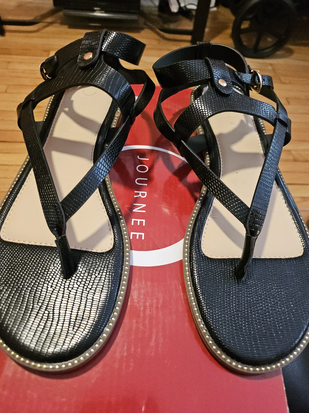 Journee Collection Black Faux Leather Strappy Sandals