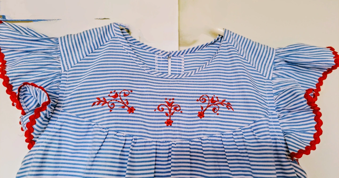 Blue and White Striped Dress for girl with Red Embroidery - photo 2